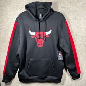 Mens Chicago Bulls NBA Black Red Hooded Sweatshirt Hoodie Large L New With Tags